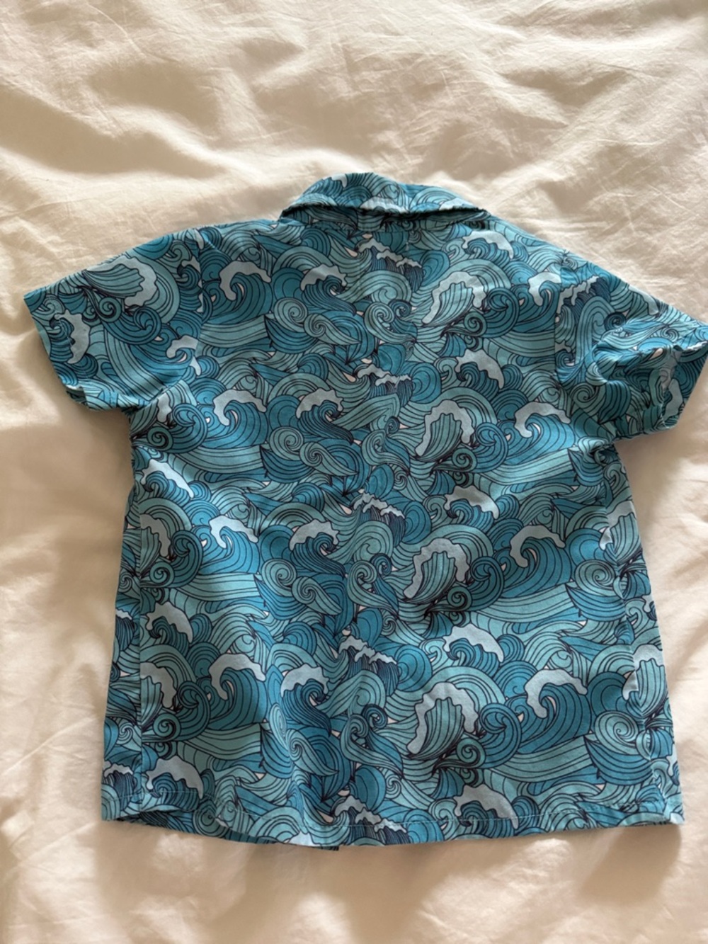 Wave-Print Button-Down Shirt - Blue - Picture 3 of 3